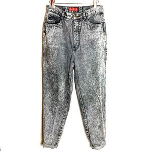Vintage Bonjour black high waisted acid wash bleached jeans